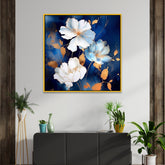 Vintage White and Gold Flower Digital Printed Canvas Wall Painting